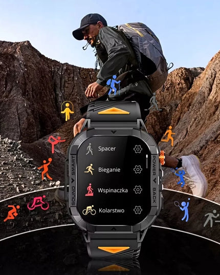 Vyriškas sportinis išmanusis laikrodis Vess K70A su Bluetooth skambučiais ir atsparus vandeniui, meniu lenkų kalba