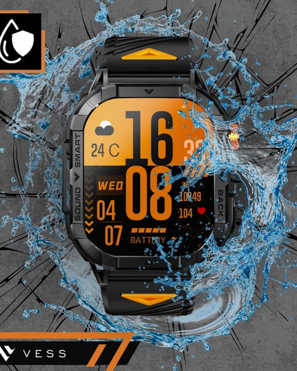 Vyriškas sportinis išmanusis laikrodis Vess K70A su Bluetooth skambučiais ir atsparus vandeniui, meniu lenkų kalba