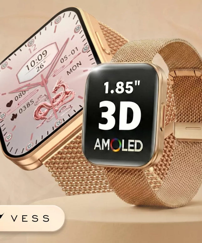 Moteriškas išmanusis laikrodis Vess TKY47 suapvalintu 3D ekranu, AMOLED menu ir 4 dirželiais