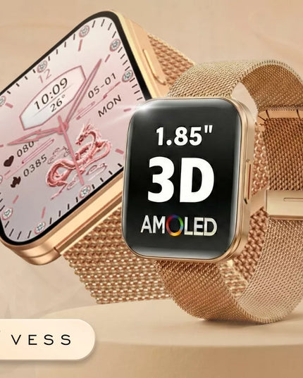 Moteriškas išmanusis laikrodis Vess TKY47 suapvalintu 3D ekranu, AMOLED menu ir 4 dirželiais