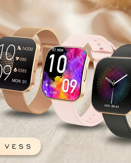 Moteriškas išmanusis laikrodis Vess TKY47 suapvalintu 3D ekranu, AMOLED menu ir 4 dirželiais