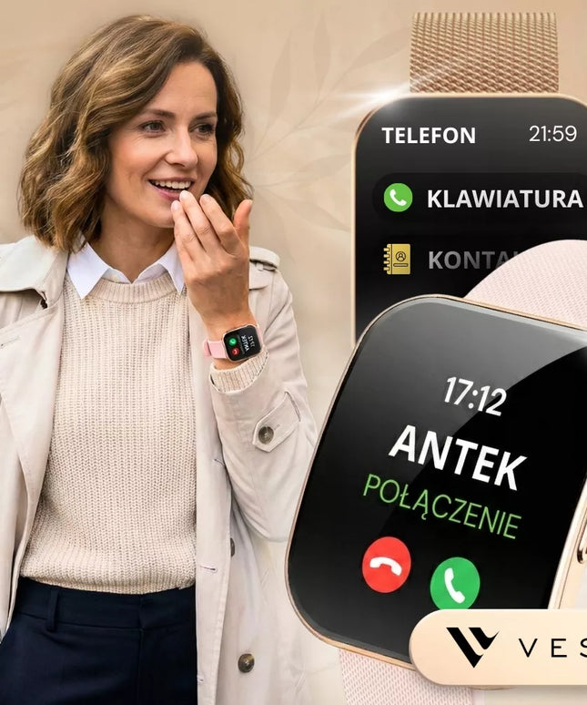 Moteriškas išmanusis laikrodis Vess TKY47 suapvalintu 3D ekranu, AMOLED menu ir 4 dirželiais