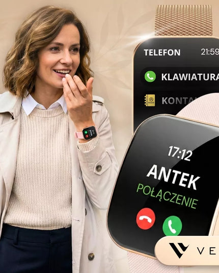 Moteriškas išmanusis laikrodis Vess TKY47 suapvalintu 3D ekranu, AMOLED menu ir 4 dirželiais