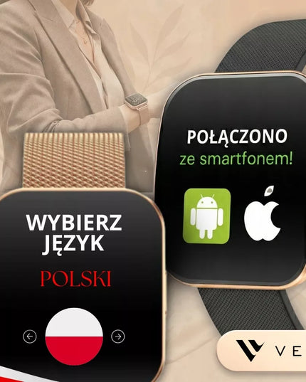 Moteriškas išmanusis laikrodis Vess TKY47 suapvalintu 3D ekranu, AMOLED menu ir 4 dirželiais
