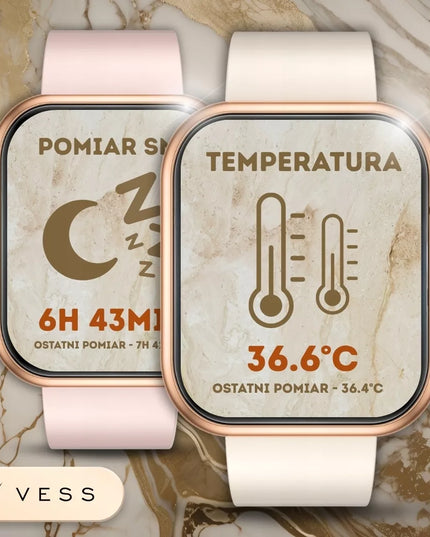 Išmanusis laikrodis Vess K7PRO moteriškas, aukso spalvos, vandeniui atsparus, skambučiai, žinutės, lietuviškas meniu + 4 dirželiai