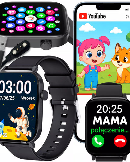 Išmanusis laikrodis vaikams BLOW su telefono funkcija, SMS, Bluetooth ir IP68 apsauga, juodas
