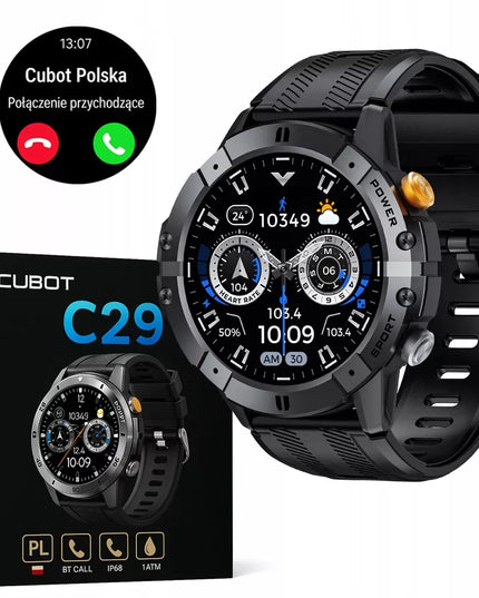 Išmanusis laikrodis Cubot C29 vyriškas su skambinimo funkcija, tvirtas, atsparus vandeniui, meniu lenkų k.