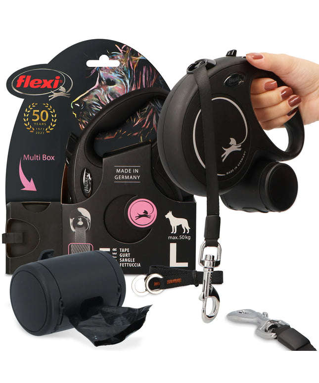 Automatinis šunų pavadėlis FLEXI 5m, 50kg, juostinis, su Multi Box dėžute