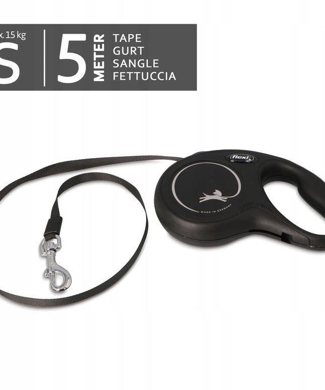 Automatinis „FLEXI New Classic M“ pavadėlis šunims iki 25 kg, juostinis, 5 m, juodas