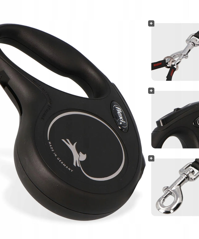 Automatinis „FLEXI New Classic M“ pavadėlis šunims iki 25 kg, juostinis, 5 m, juodas