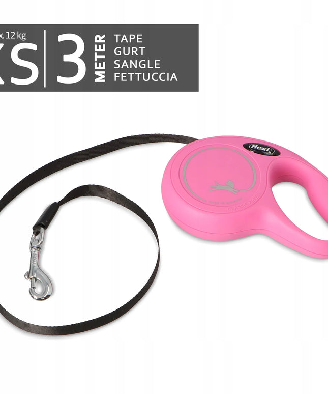 FLEXI automatinis šuns pavadėlis su juosta 3 m, susivyniojantis, tvirtas su fiksatoriumi iki 12 kg, rožinis