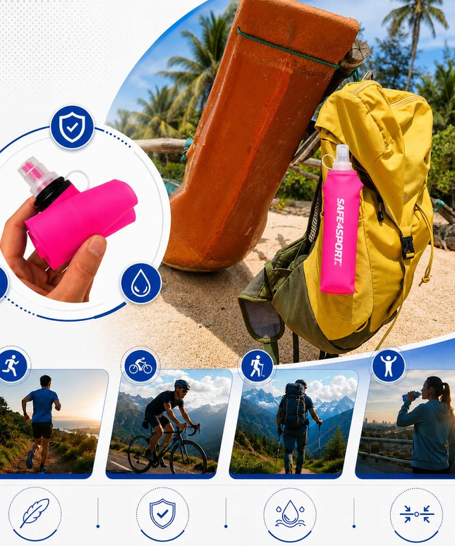 Safe4sport SOFT FLASK 500 ml – rožinis sulankstomas minkštas gertuvės butelis