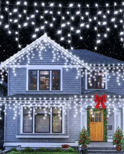 VARVEKLIAI 300 LED prailginami 10m FLASH lauko ŠALTAI BALTA