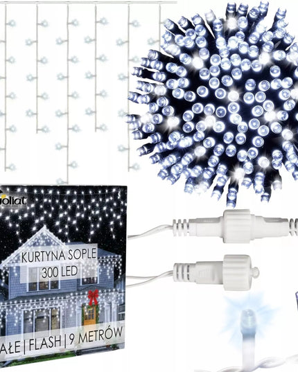 300 LED varvekliai su galimybe sujungti 10 m FLASH lauko ŠALTAI BALTA