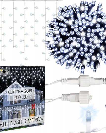 VARVEKLIAI 300 LED prailginami 10m FLASH lauko ŠALTAI BALTA