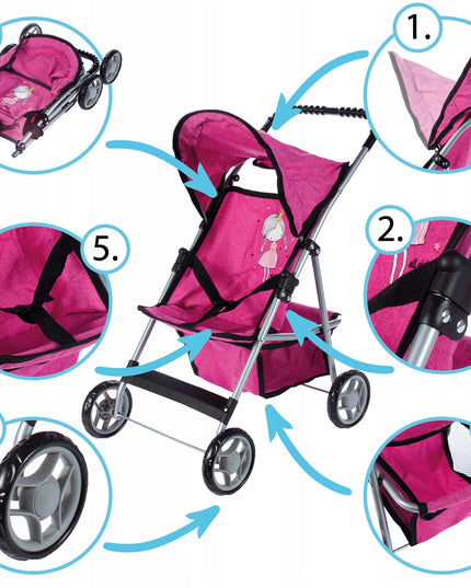 Sulankstomas lengvas stabilus princesės lėlių vežimėlis