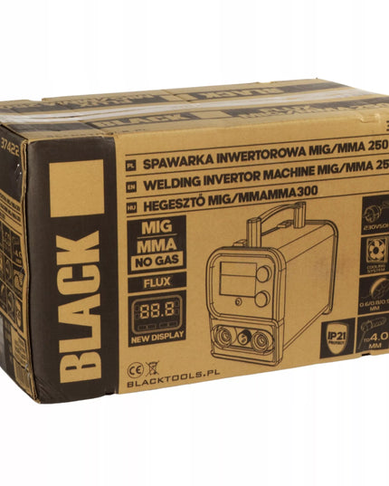 Black FLUX MIG MAG MMA 250A EURO LCD IGBT inverterinis suvirinimo aparatas be dujų