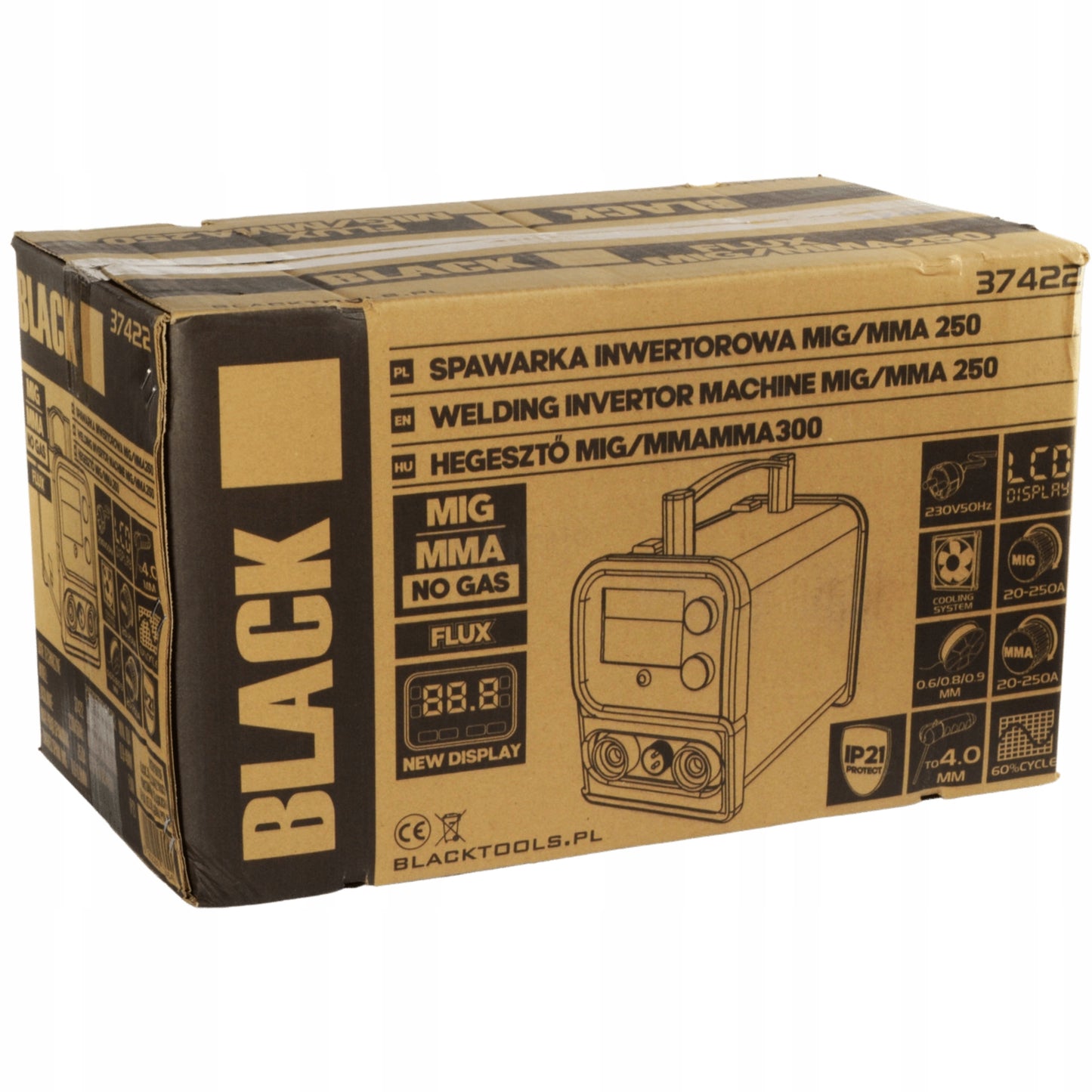 Inverterinis suvirinimo aparatas MIG/MAG/MMA be dujų (Flux), 250A, EURO jungtis, LCD, IGBT