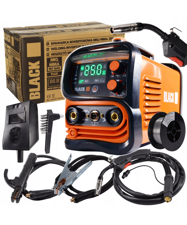 Inverterinis suvirinimo aparatas MIG/MAG/MMA be dujų (Flux), 250A, EURO jungtis, LCD, IGBT