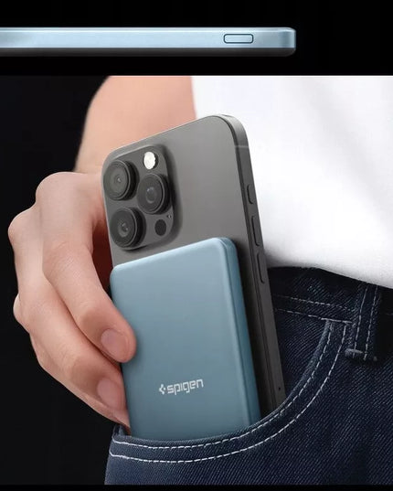 SPIGEN magnetinis išorinis akumuliatorius 5000 mAh 22,5 W Qi2, skirtas MagSafe dėklams + laidas