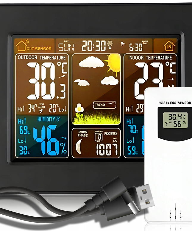 Belaidė oro stotis su higrometru, termometru, barometru + jutiklis