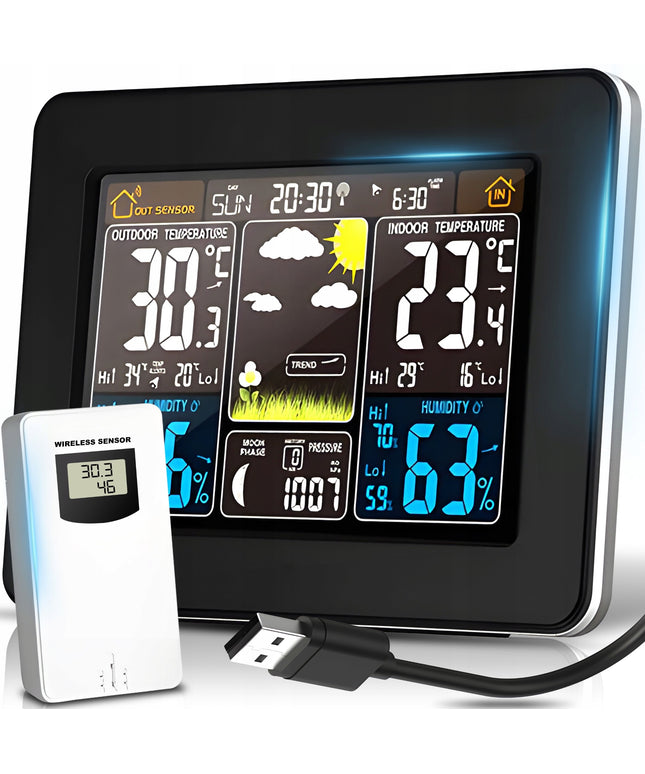 Belaidė oro stotis su higrometru, termometru, barometru + jutiklis