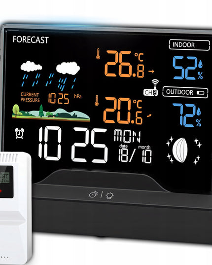 Belaidė meteorologinė stotis su termometru, higrometru, barometru + jutikliu