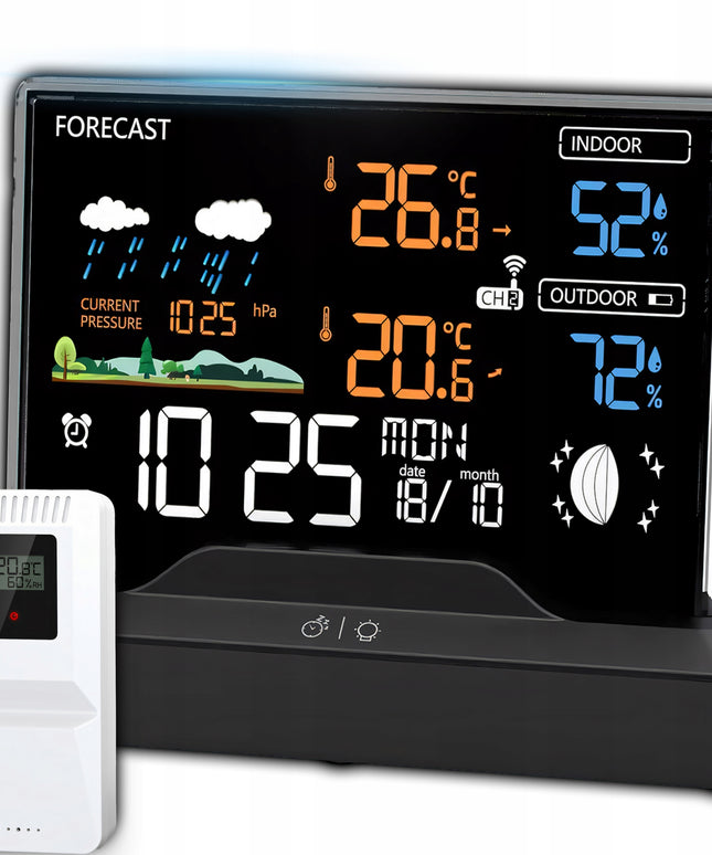 Belaidė meteorologinė stotis su termometru, higrometru, barometru + jutikliu