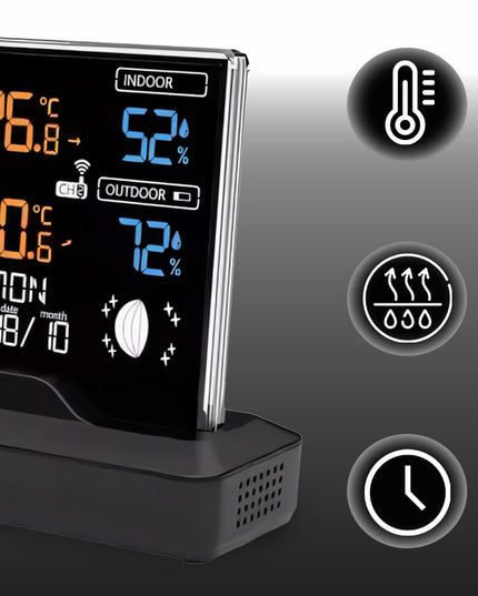 Belaidė meteorologinė stotis su termometru, higrometru, barometru + jutikliu