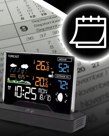 Belaidė meteorologinė stotis su termometru, higrometru, barometru + jutikliu