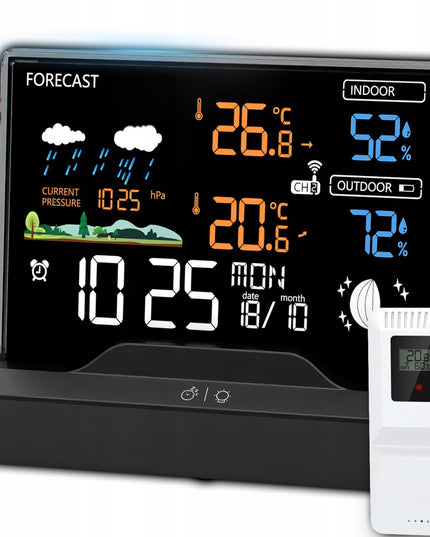 Belaidė meteorologinė stotis su termometru, higrometru, barometru + jutikliu
