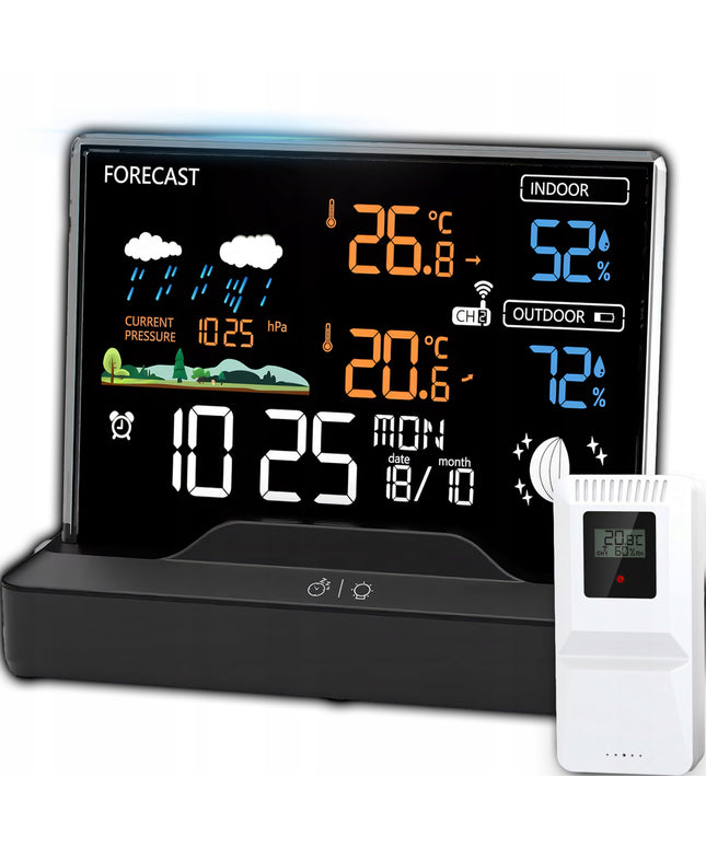 Belaidė meteorologinė stotis su termometru, higrometru, barometru + jutikliu