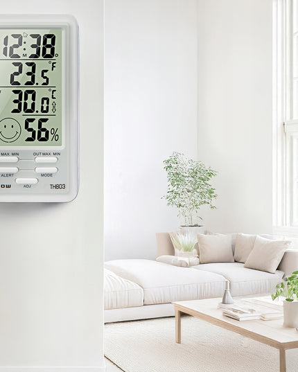 Meteorologinė stotelė LCD Termometras Higrometras Laikrodis Magnetas Baterija Rinkinys