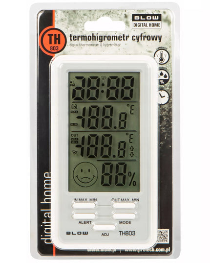 BLOW TH803 orų stotelė su LCD ekranu, termometru, higrometru, laikrodžiu, magnetu ir baterija