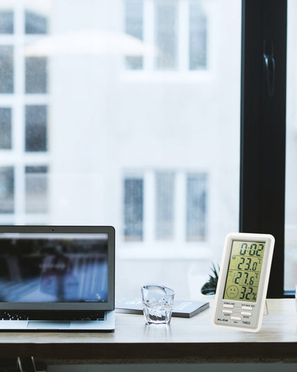 Meteorologinė stotelė LCD Termometras Higrometras Laikrodis Magnetas Baterija Rinkinys