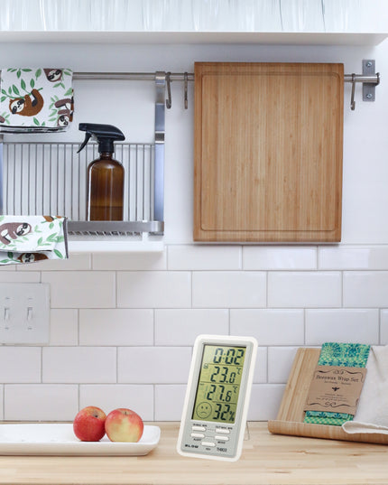 Meteorologinė stotelė LCD Termometras Higrometras Laikrodis Magnetas Baterija Rinkinys