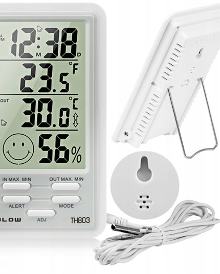 Meteorologinė stotelė LCD Termometras Higrometras Laikrodis Magnetas Baterija Rinkinys