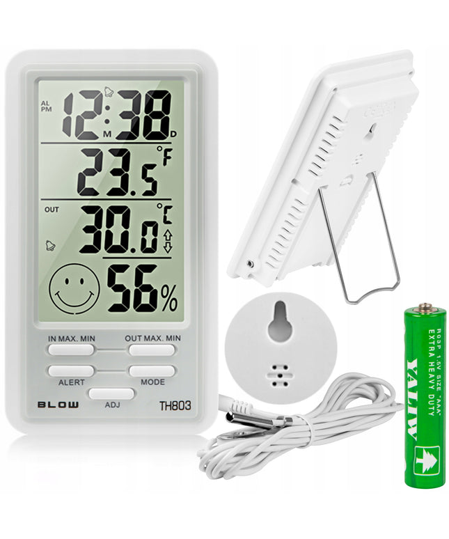 Meteorologinė stotelė LCD Termometras Higrometras Laikrodis Magnetas Baterija Rinkinys