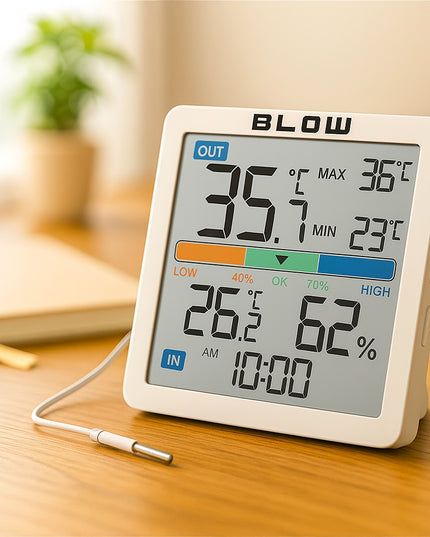 Belaidė meteorologinė stotelė su termometru, higrometru, laikrodžiu ir zondų