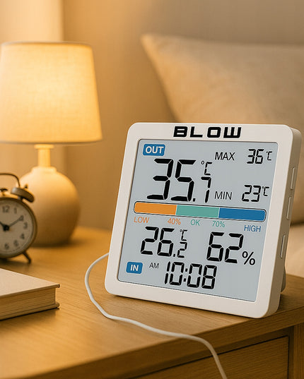 Belaidė meteorologinė stotelė su termometru, higrometru, laikrodžiu ir zondų