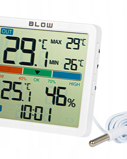 Belaidė meteorologinė stotelė su termometru, higrometru, laikrodžiu ir zondų