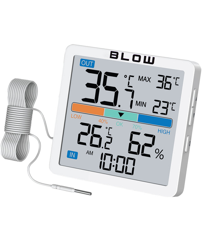 Belaidė meteorologinė stotelė su termometru, higrometru, laikrodžiu ir zondų