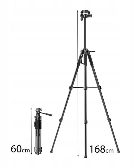 Aukštas 168 cm fotoaparato, kameros ir telefono trikojis 4 viename