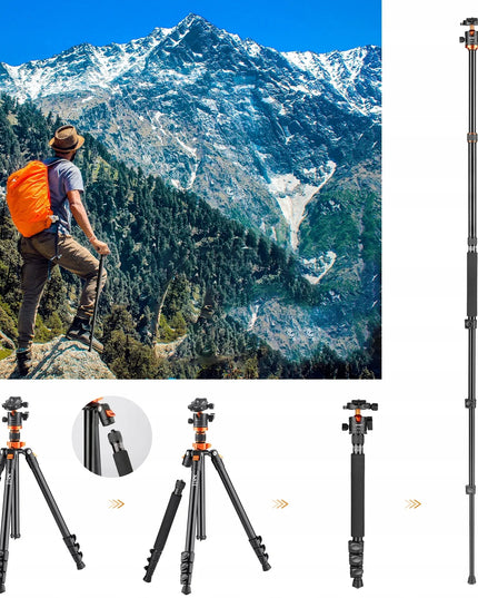 K&F Concept fotoaparato trikojis ir monopodas, 175 cm, galvutė, iki 10 kg