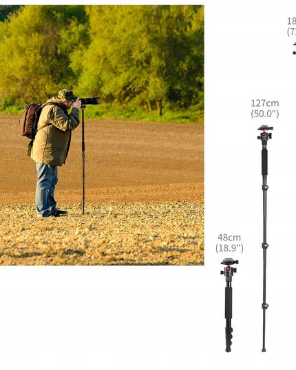 K&F Concept fotoaparato trikojis ir monopodas, 175 cm, galvutė, iki 10 kg