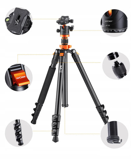 K&F Concept fotoaparato trikojis ir monopodas, 175 cm, galvutė, iki 10 kg