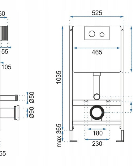 Potinkinis WC karkasas su juodu mygtuku H, 6-in-1 potinkinis WC komplektas REA