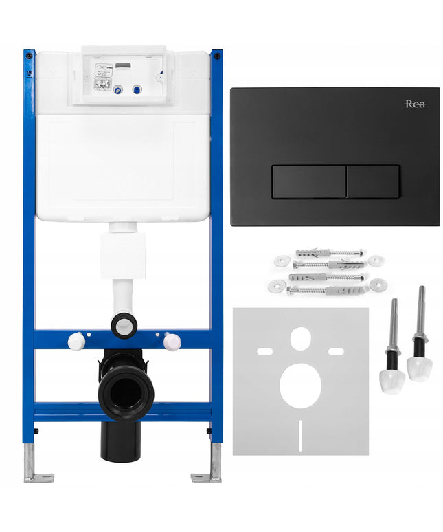 Potinkinis WC karkasas su juodu mygtuku H, 6-in-1 potinkinis WC komplektas REA