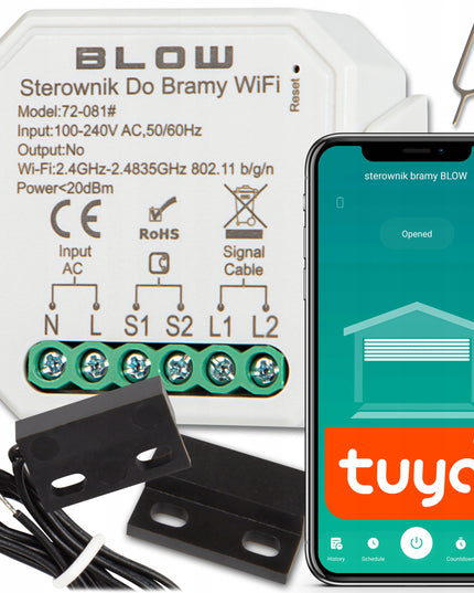 Valdiklis garažo ir įvažiavimo vartams, WiFi relė TUYA + davikliai BLOW