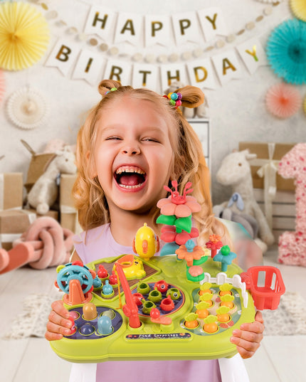 Interaktyvus edukacinis staliukas vaikams su plaktuku, meškere, morkytėmis ir žuvytėmis